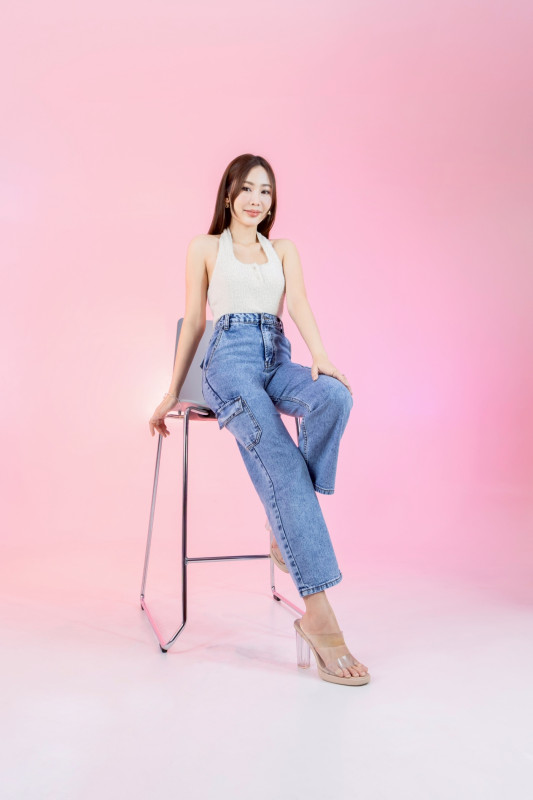 HIWARI JEANS รุ่น H7 ทรงกระบอก ผ้าไม่ยืดยืด เอวสูง